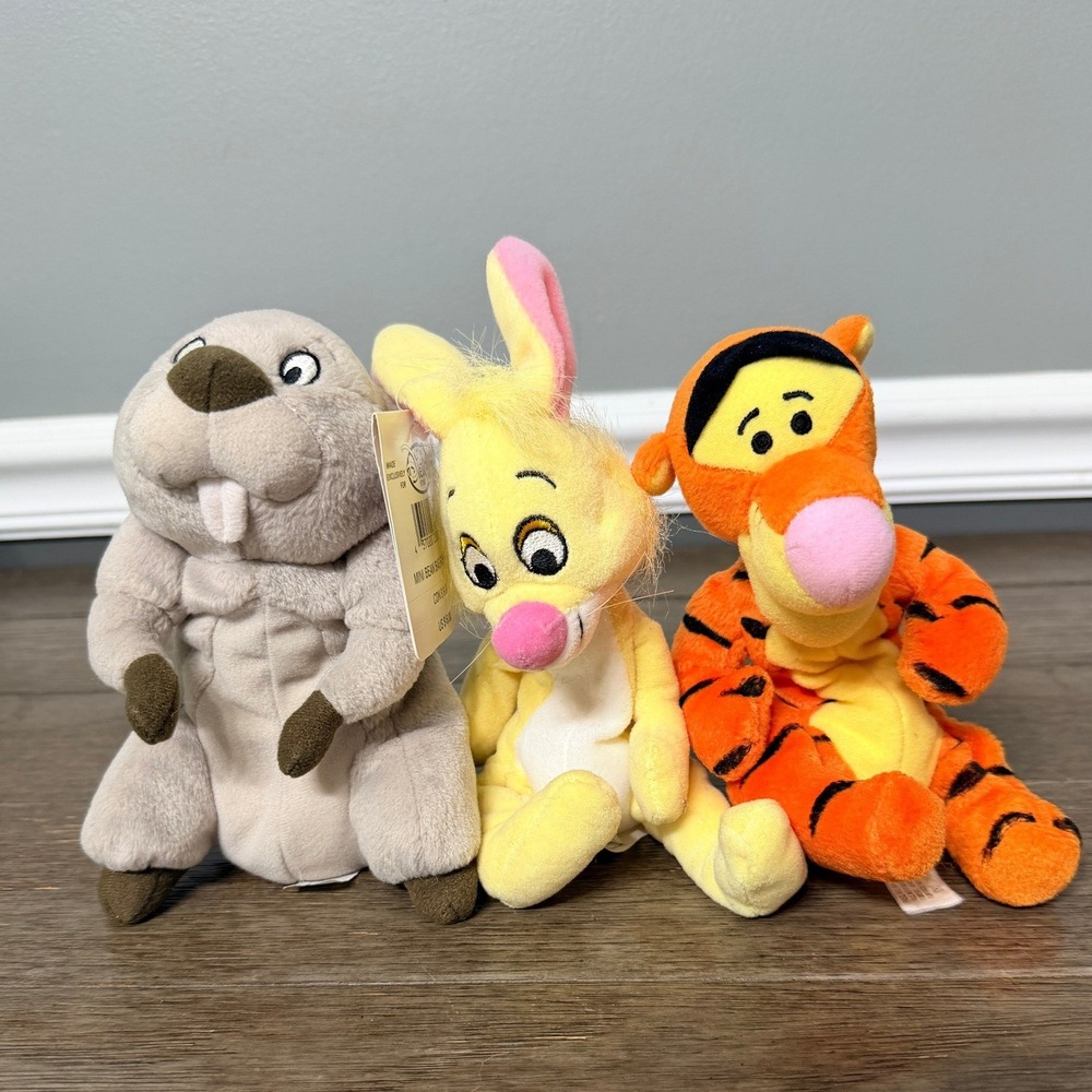 Disney Winnie the Pooh Plush Lot Tigger Rabbit Gopher Mattel Arcotoys Bean Bag